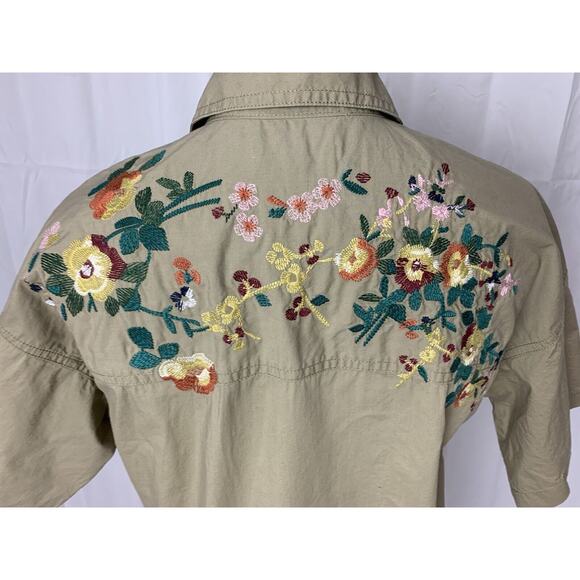 Madewell Woman’s Button-Up Tie Front Camp Shirt Embroidered Floral Pattern S - Picture 5 of 12